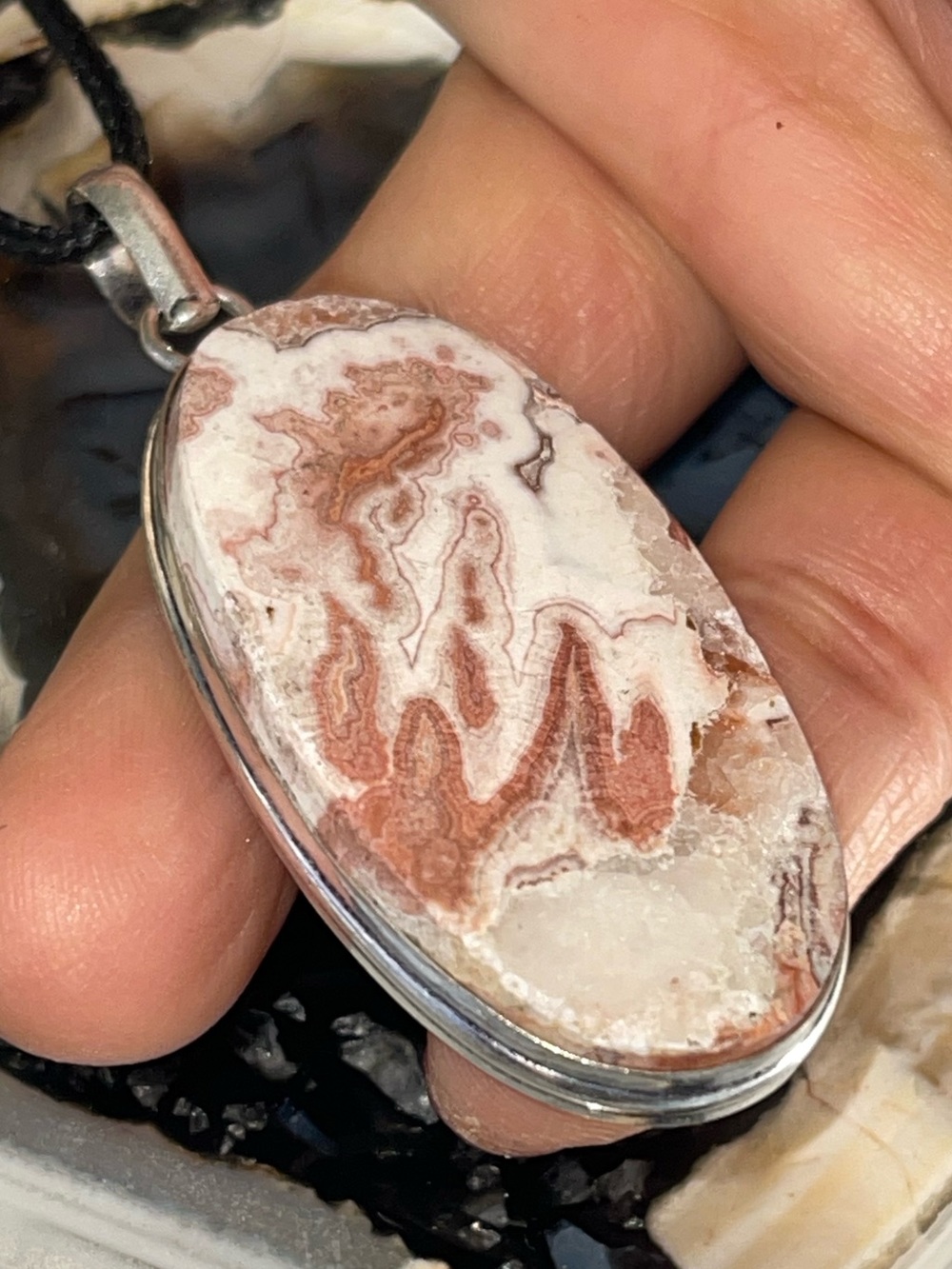 Red and White Swirling Patterns Pendant 2 1/2”